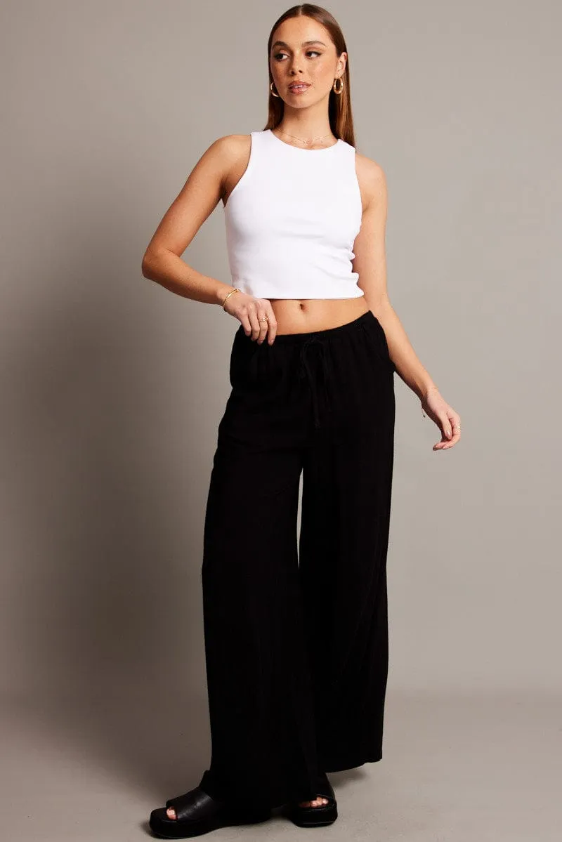 Black Wide Leg Pants High Rise Flexible Waistband Seamless Waist Technology