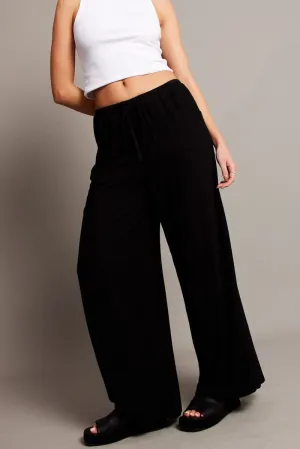 FrictionResistantEdging Cuffed hem Black Wide Leg Pants High Rise