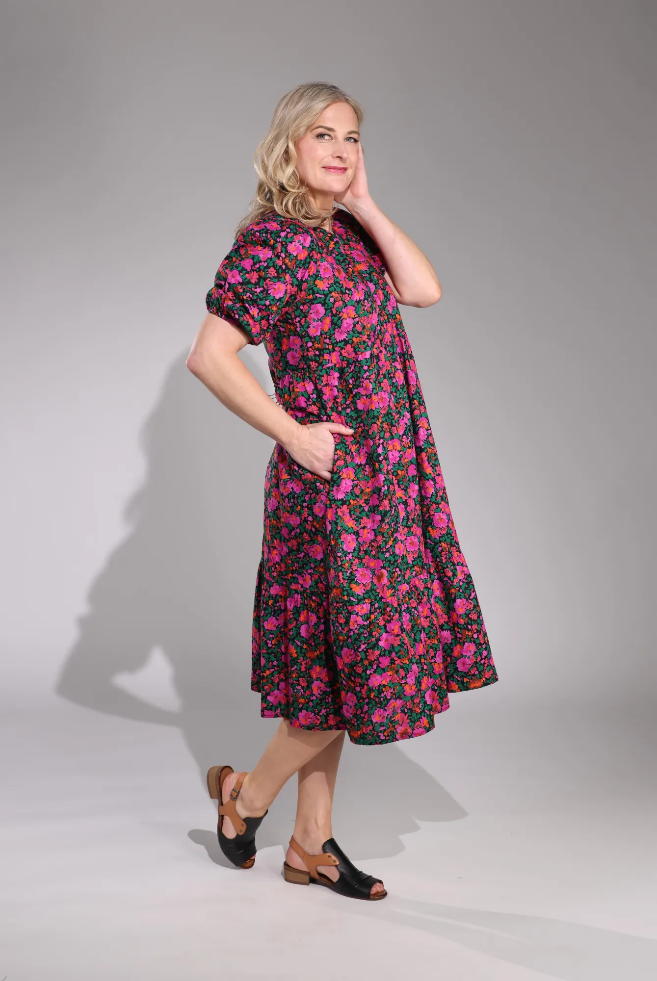 Midi Sundress | Black Magenta Floral | 6521C1 StainReleaseCoating