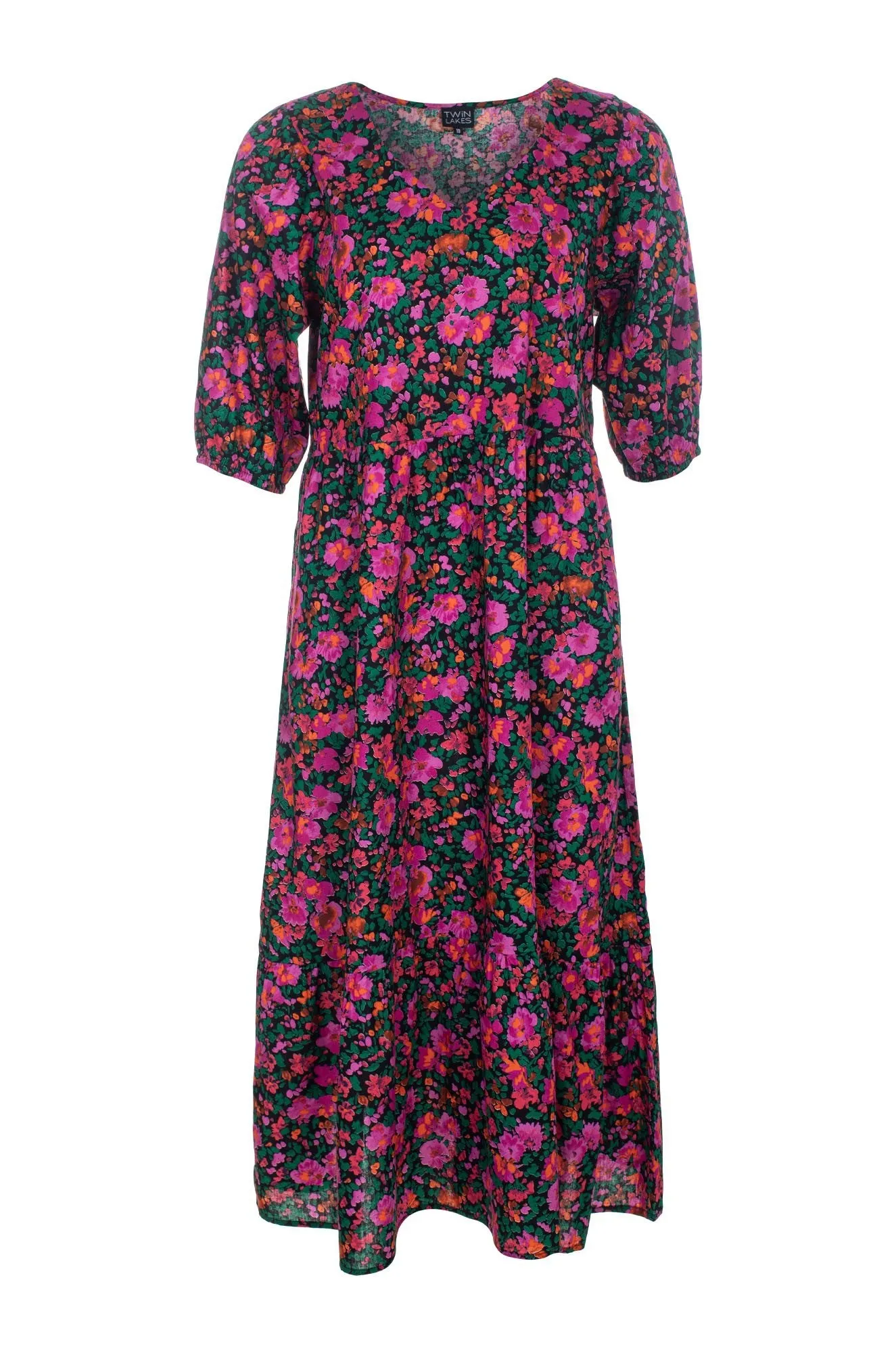 Midi Sundress | Black Magenta Floral | 6521C1 Garden Ease ShockAbsorbent Padding