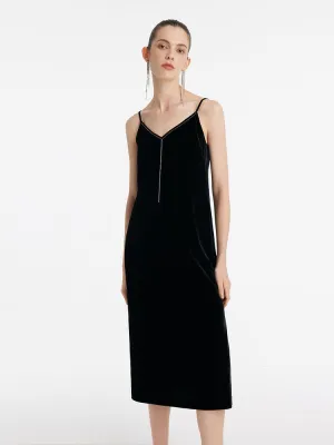 Silk Blend Spaghetti Strap Women Midi Velvet Dress Reflective Safety Accents