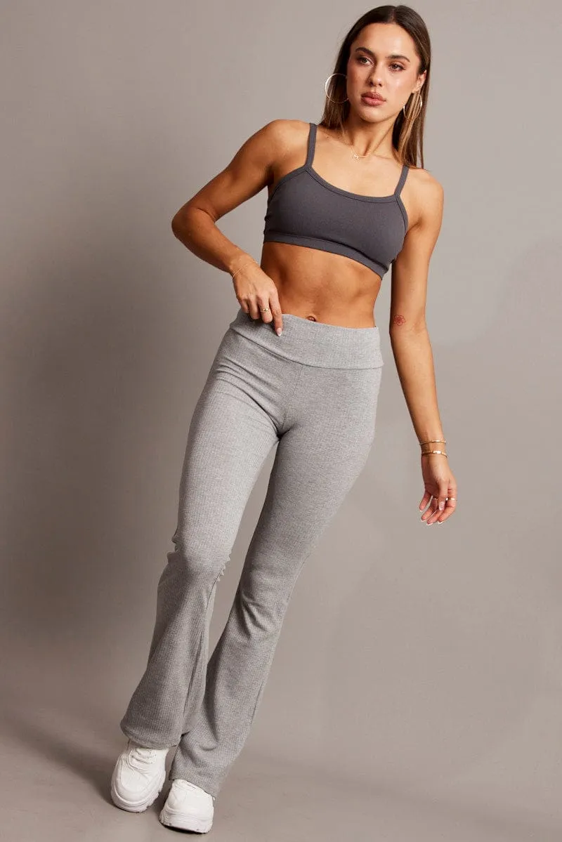 Grey Fold Back Flare Leg Pants Breath Friendly Smart Fit
