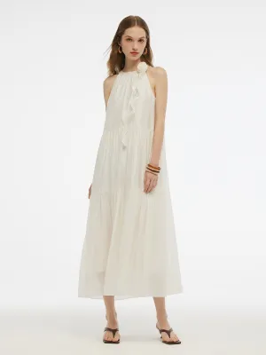 Tencel Halter Maxi Dress With Detachable Flower Neat Edge AntiPillFinish