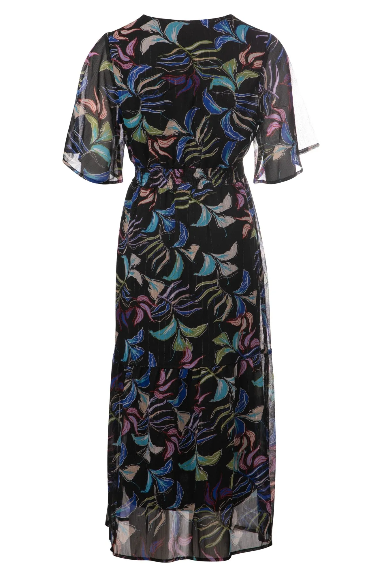 Strong Soul Cross over V neck Chiffon Dress | Black Multi Petal | 8557A1