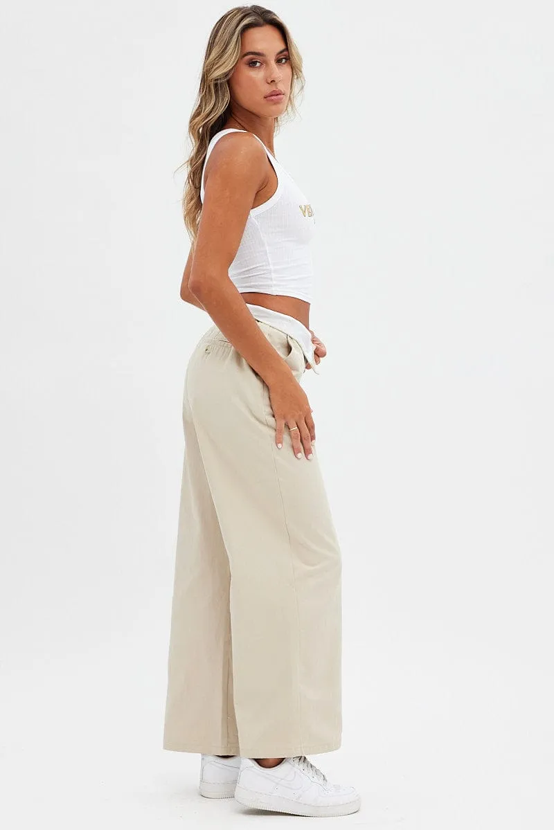 Beige Pant Straight Leg Turned Down Waist Soft Touch Odor Control Fabric