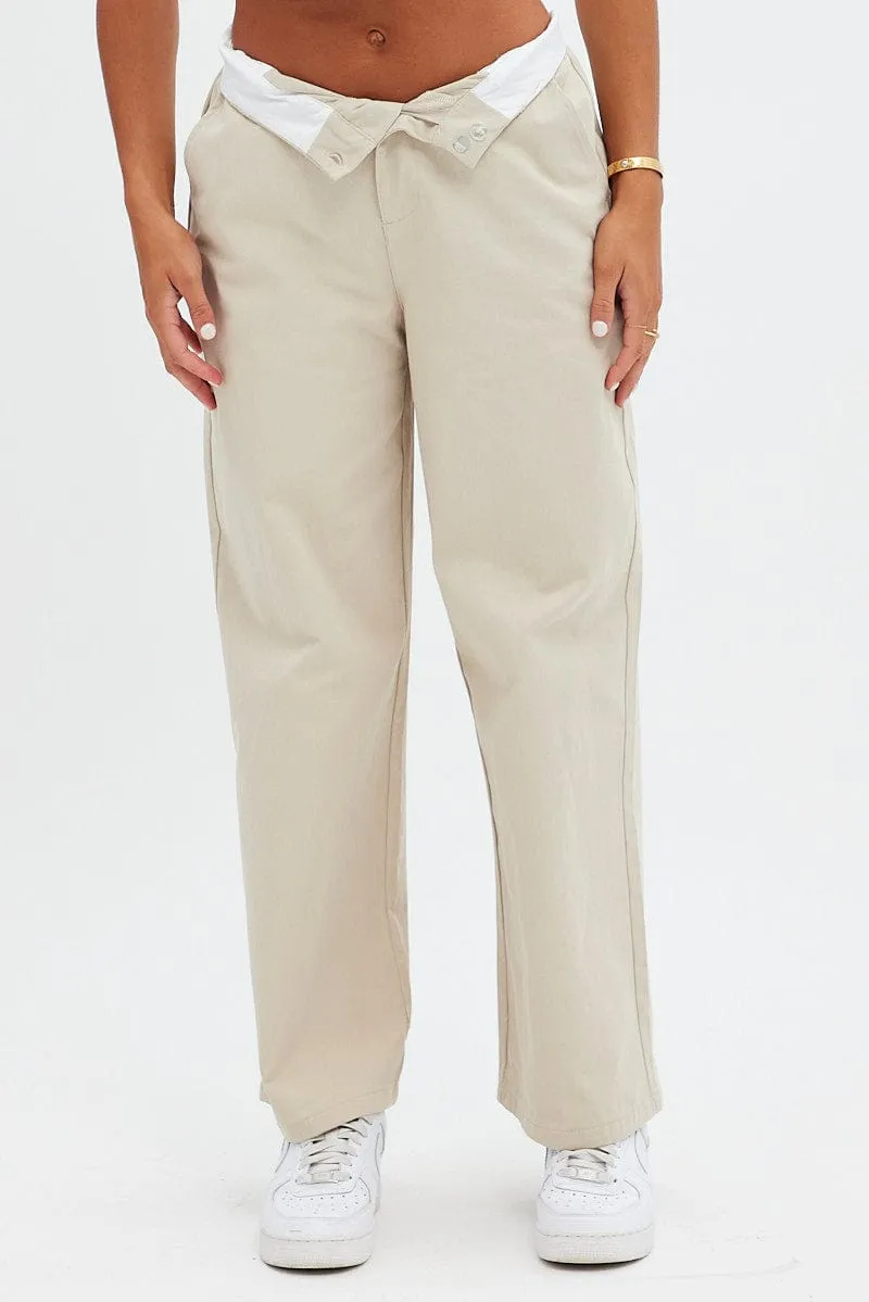 Perfect Comfort Beige Pant Straight Leg Turned Down Waist