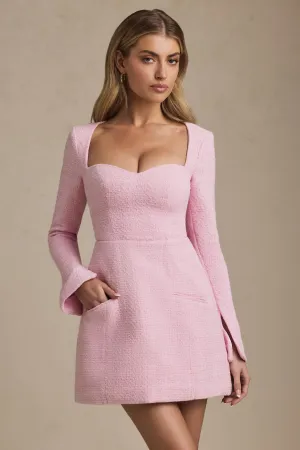 Sweetheart-Neck Structured Mini Dress in Soft Pink Chic dress for outings