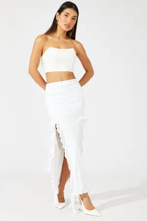 White Ruffle Maxi Skirt Versatile Wear