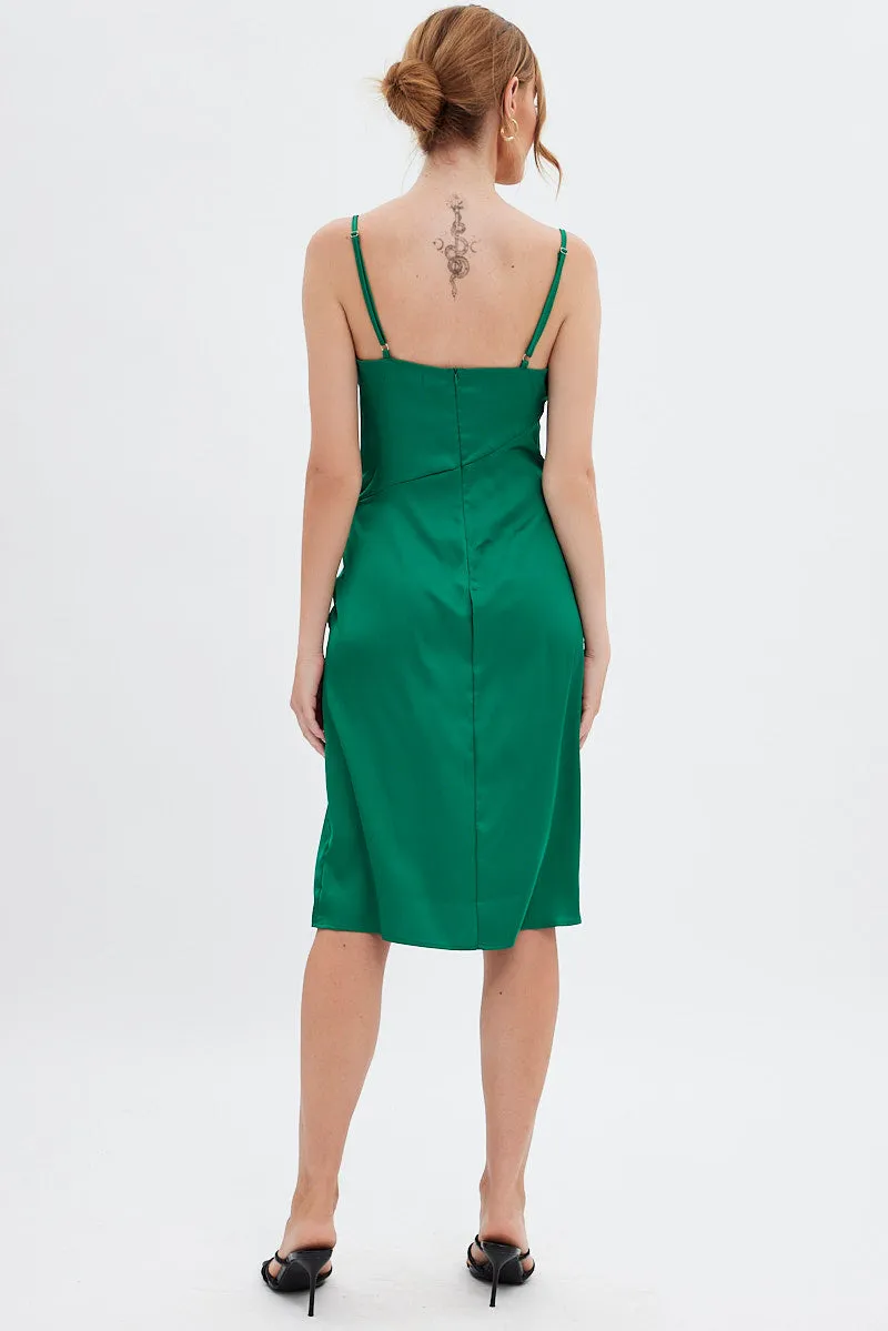 Green Cowl Neck Slip Midi Dress Simple Comfort Vibrant Comfort