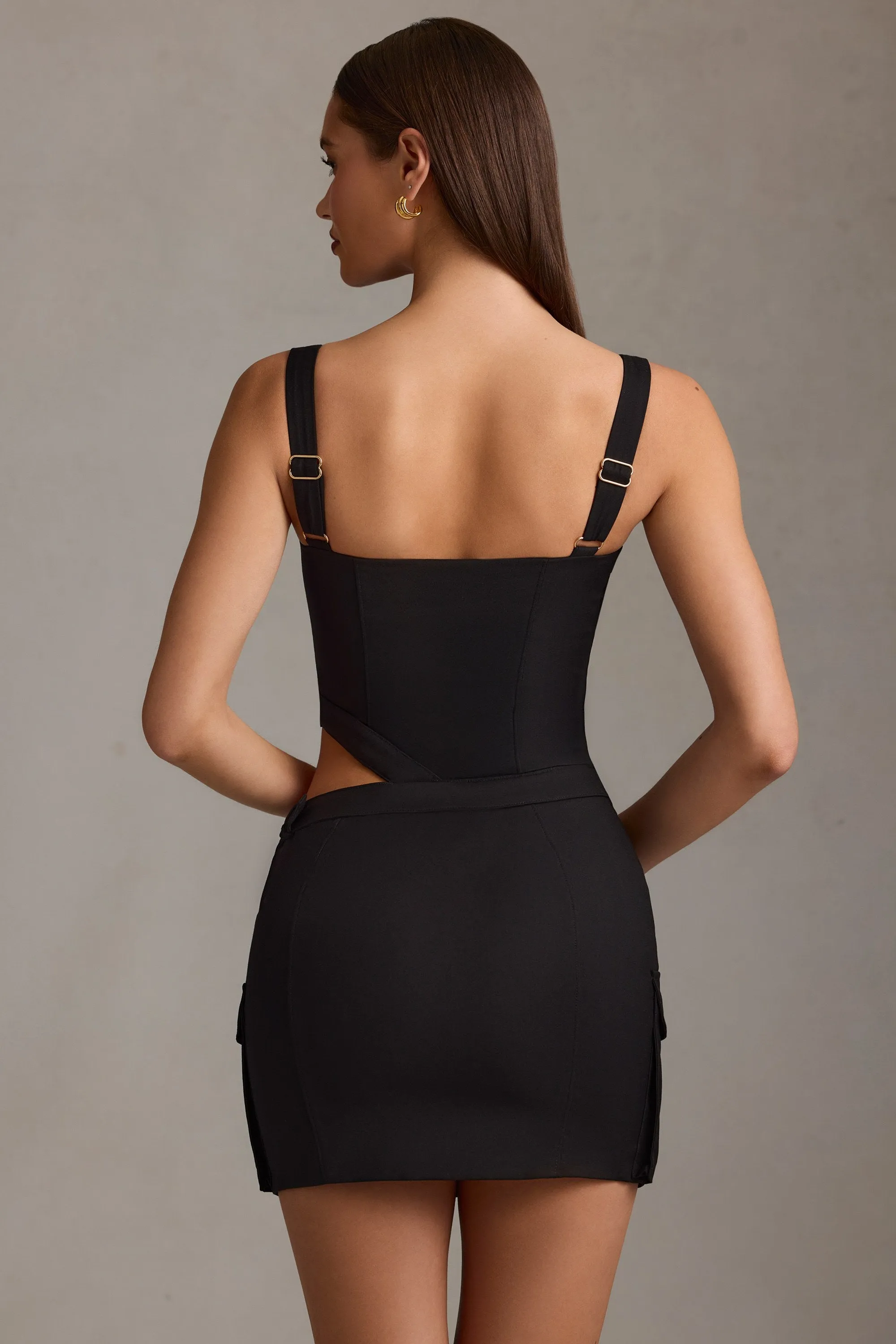 Curvy Love Vibrant Fashion Belted Cut-Out Mini Dress in Black