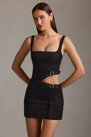 Belted Cut-Out Mini Dress in Black Party Soft Chic Appeal