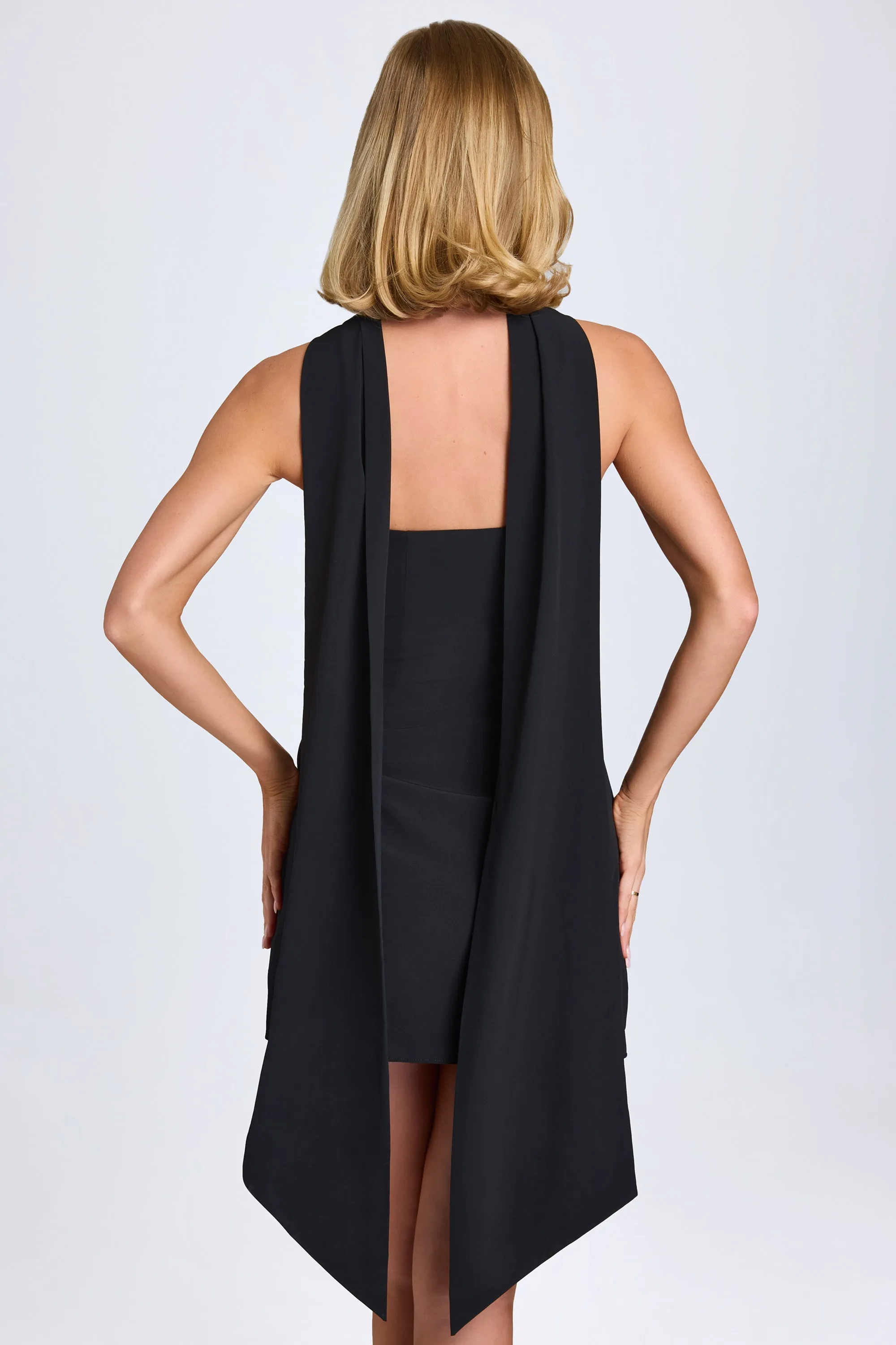 Versatile Style Sexy yet elegant mini Scarf-Detail A-Line Mini Dress in Black