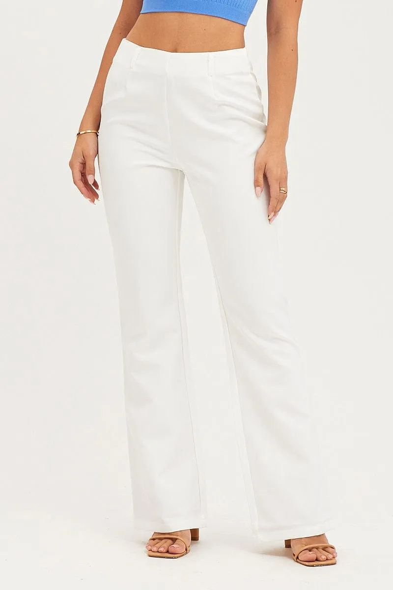 White Flare Pants Mid Rise Elasticized Cuffs
