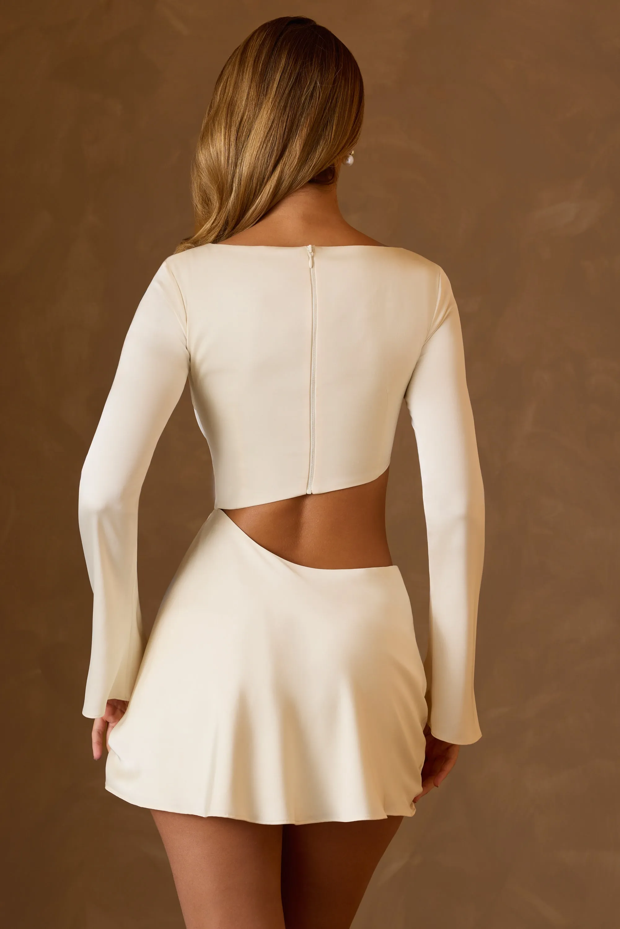 Trend Beat Asymmetric Cut-Out A-Line Mini Dress in Ivory