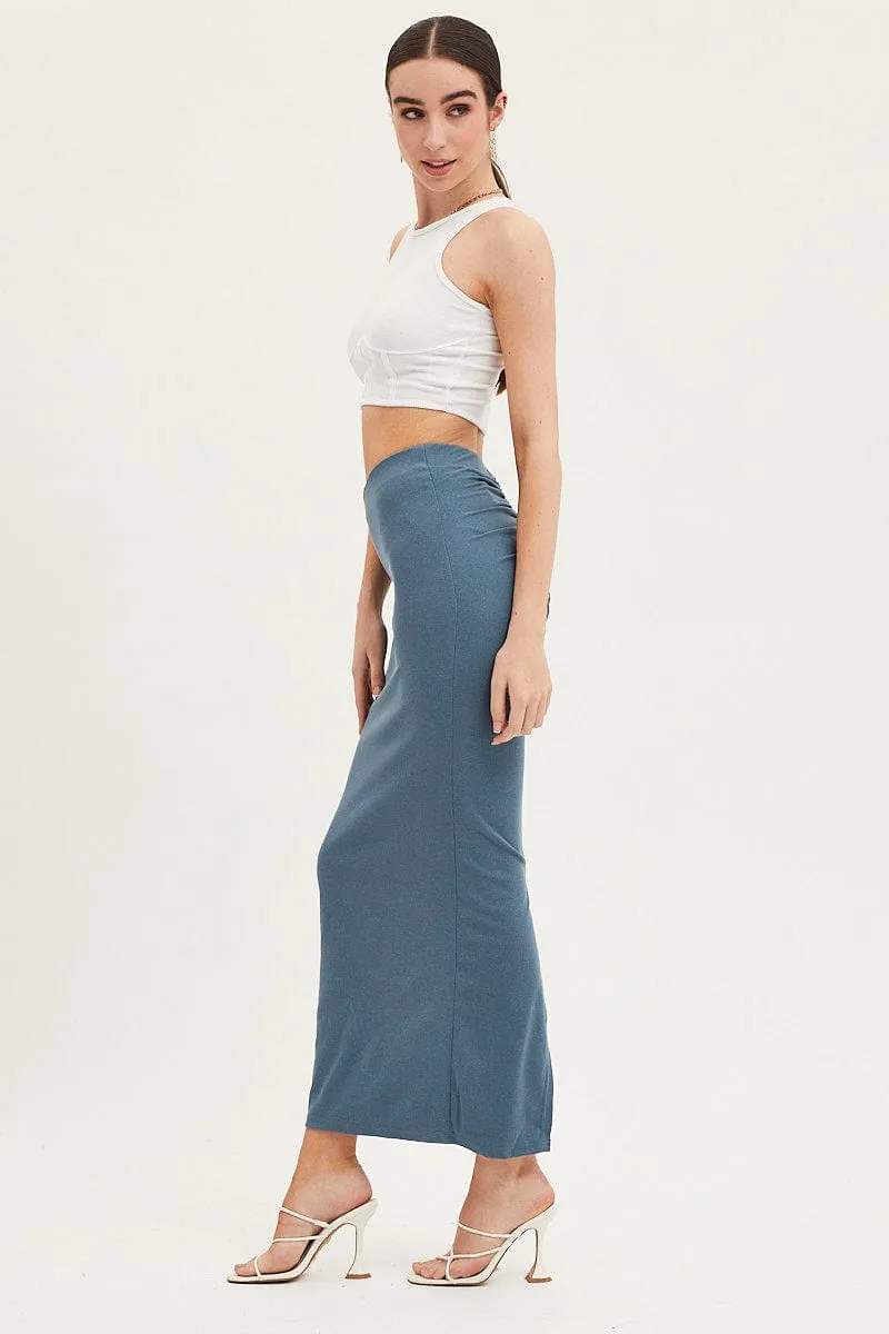 Lightweight texture Blue Maxi Skirt High Rise Pencil