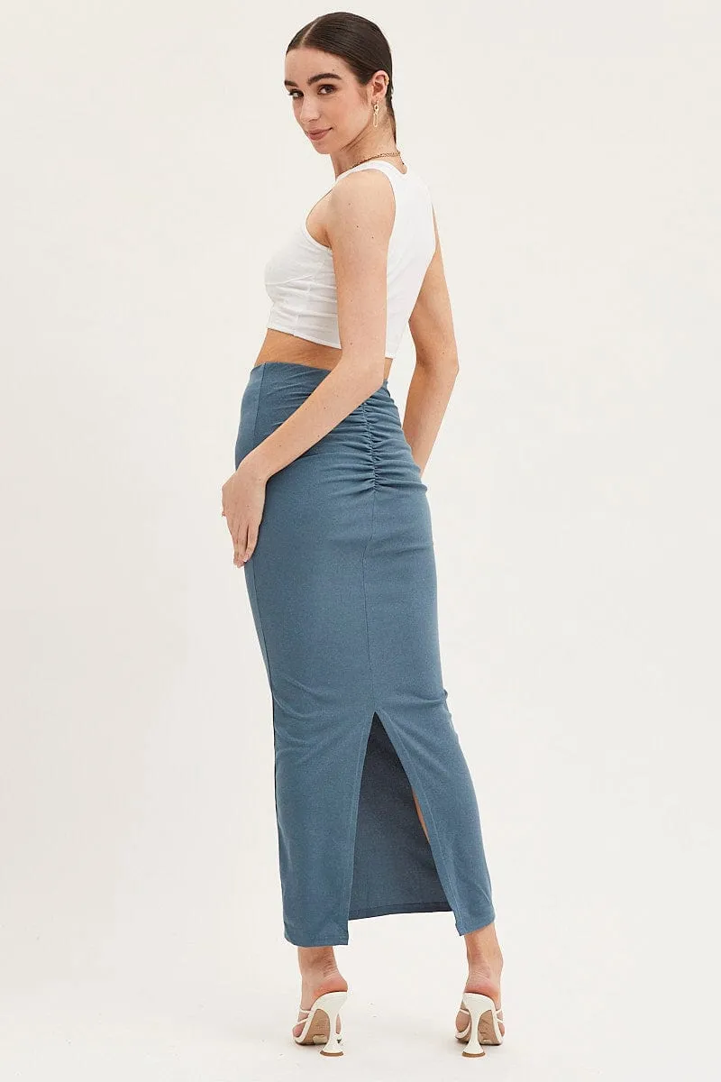 Breezy Flow Blue Maxi Skirt High Rise Pencil