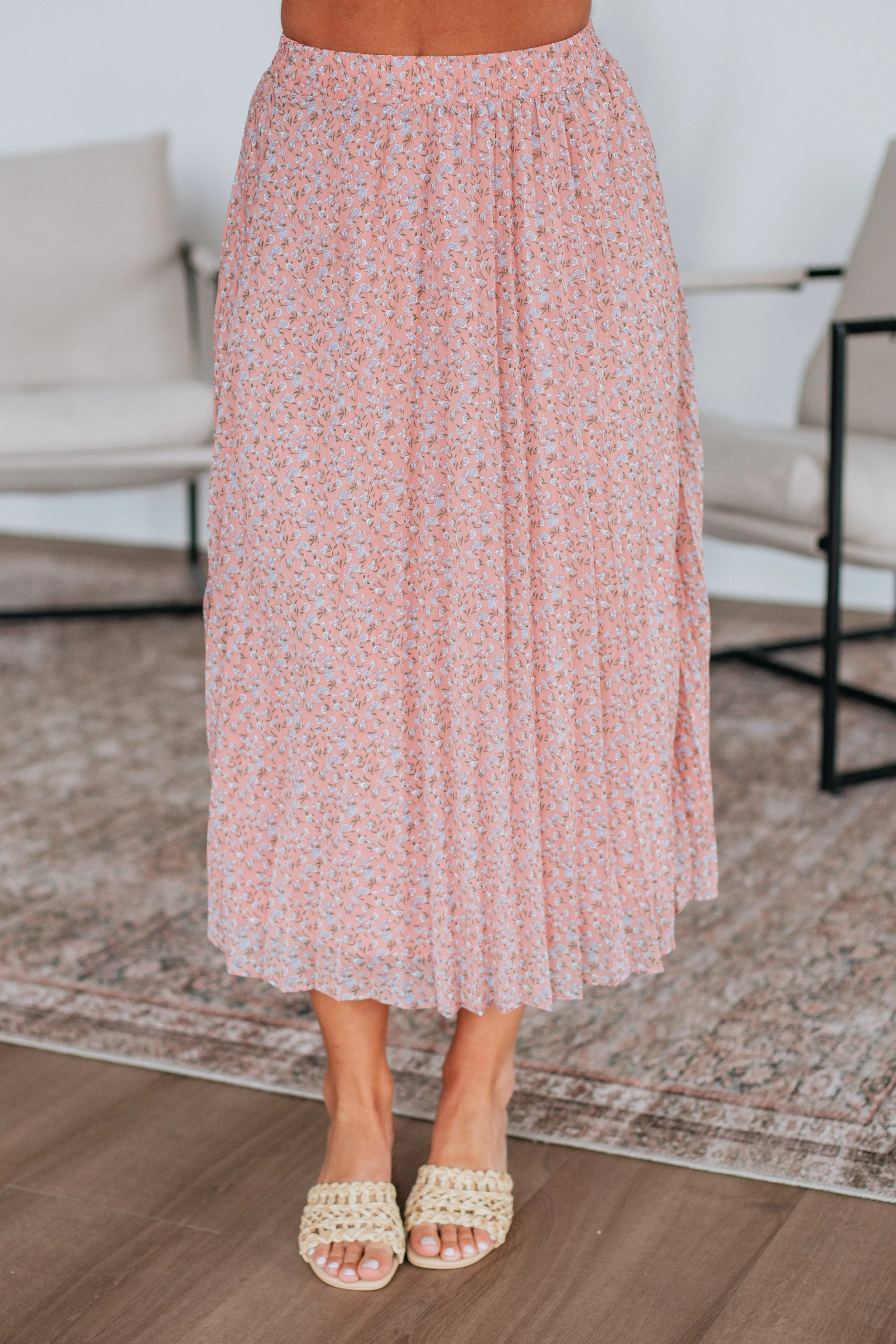 Ashie Pleated Floral Skirt - Mauve Mix Minimal Look Comfy Fit