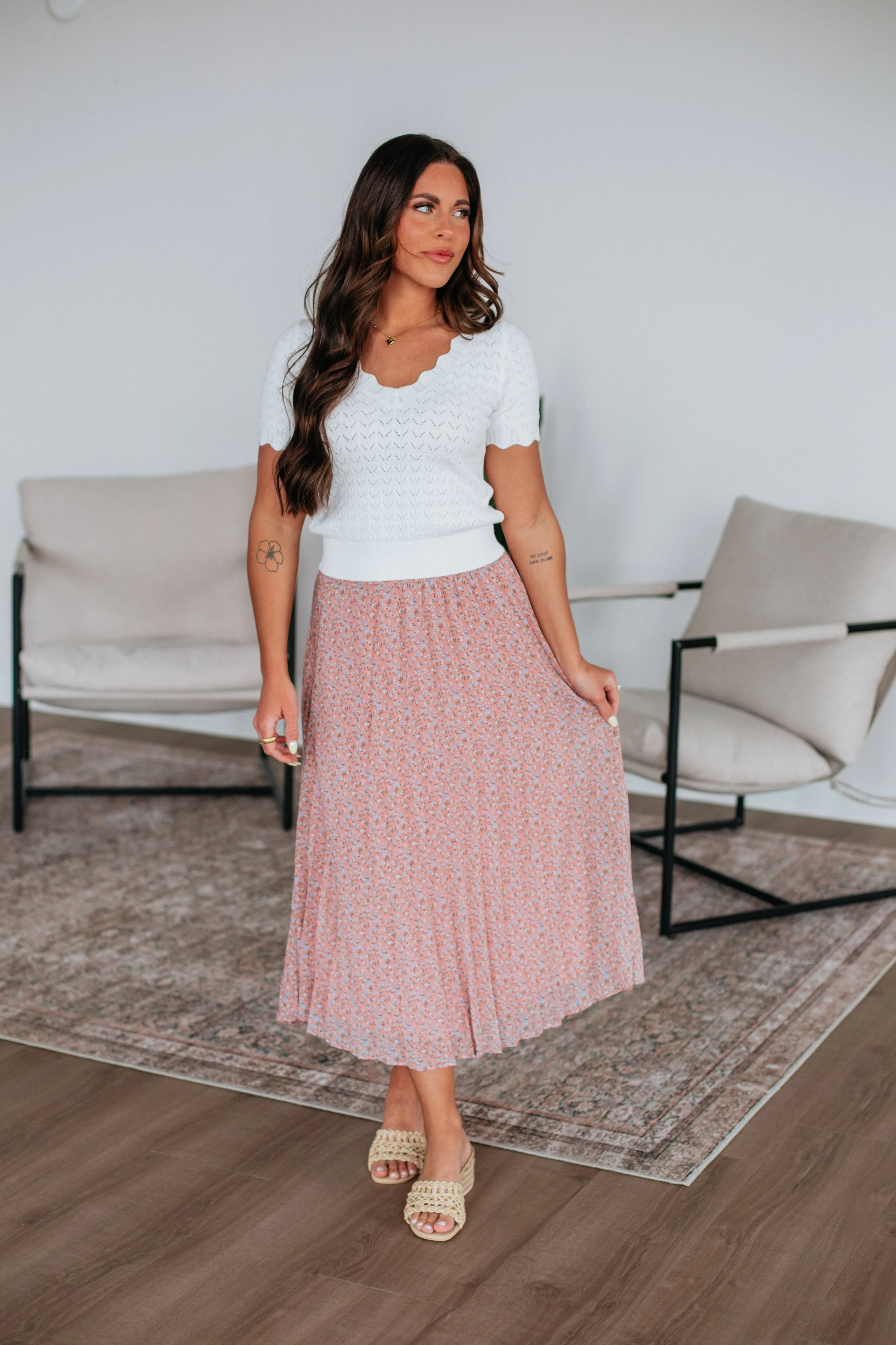 City Tones Ashie Pleated Floral Skirt - Mauve Mix