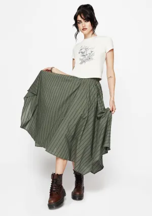 Blythe Cotton Handkerchief Hem Midaxi Skirt - Green Breezy Look Double Layer Construction