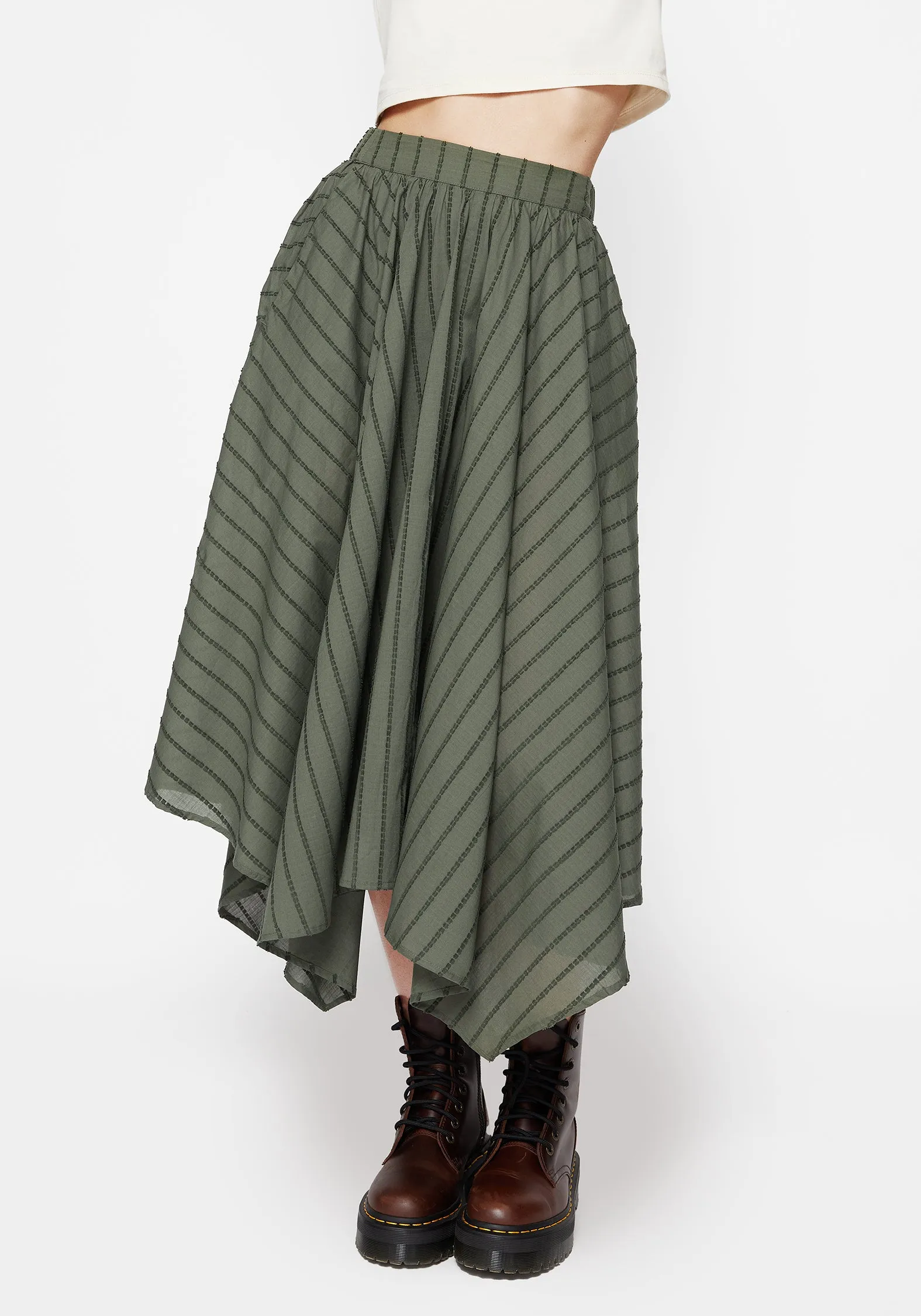 Tiered Design Reinforced Hems Blythe Cotton Handkerchief Hem Midaxi Skirt - Green