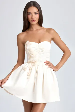 Bandeau Floral-Appliqu?? Corset Mini Dress in Ivory Reinforced Stitching All Day Comfort