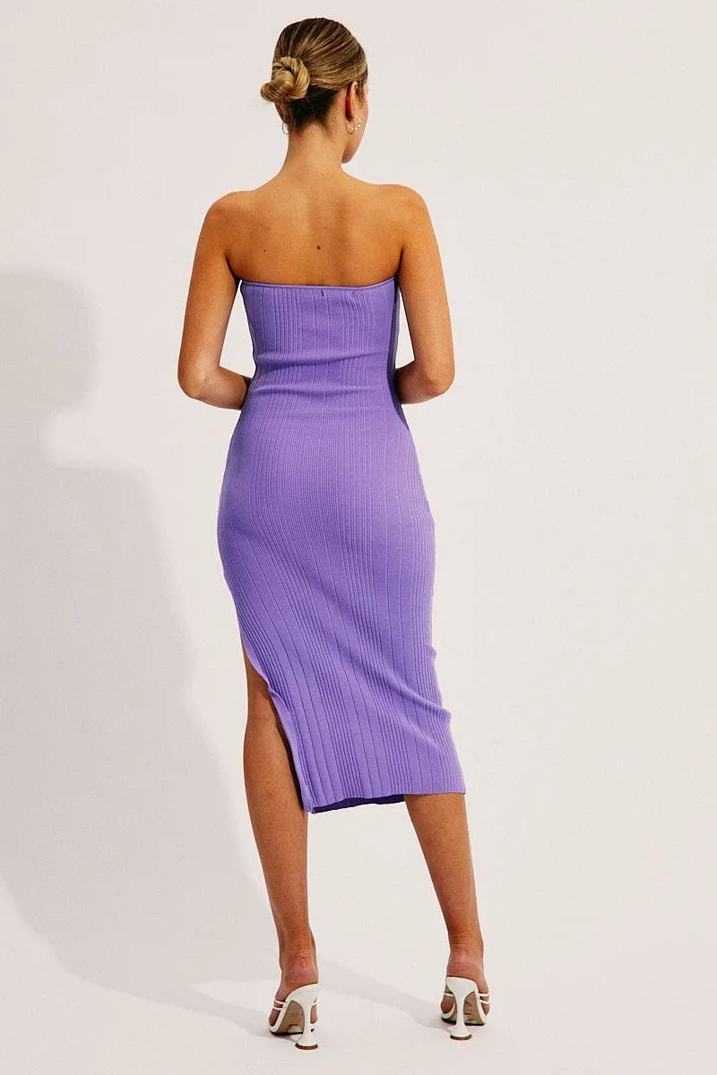 Trendy Fashion Purple Bandeau Knit Midi Dress