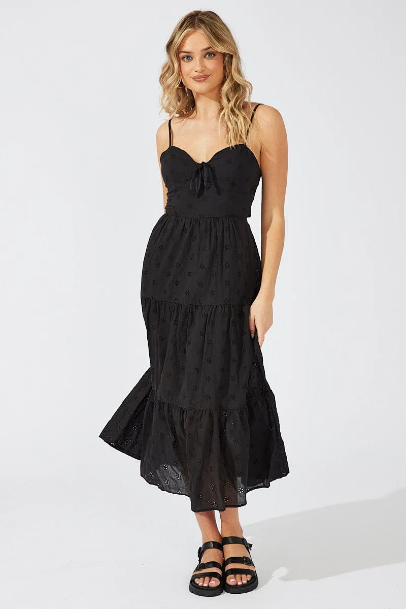 Comfortable Wardrobe Black Midi Dress Sleeveless Eyelet