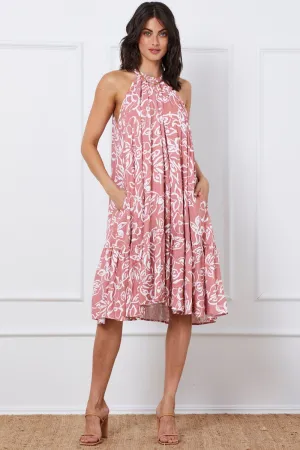 Ice Lake Trendy and Timeless Print Midi Dress Halter Neck