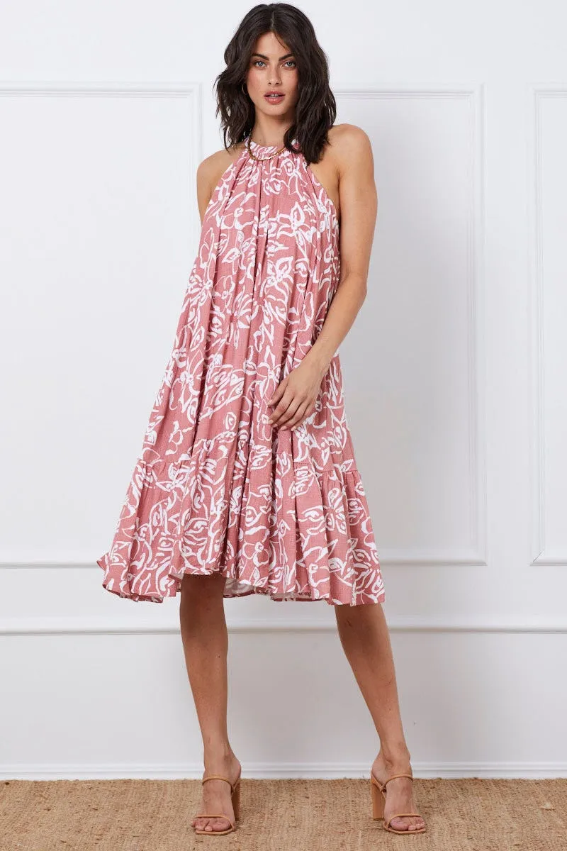 Print Midi Dress Halter Neck Effortless Glam Bamboo Path
