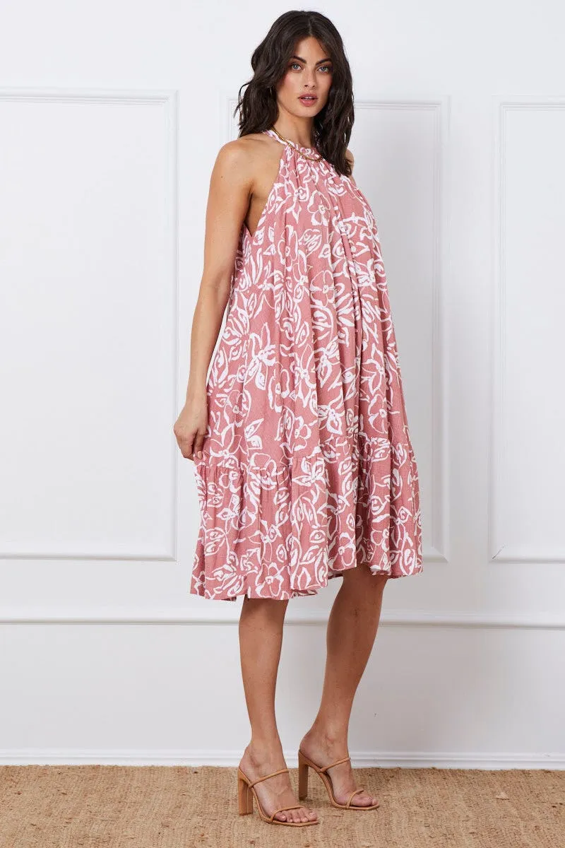 Print Midi Dress Halter Neck Confident Girl Chic Layers