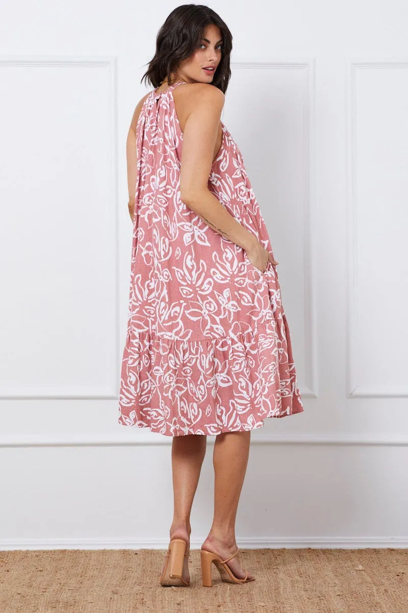 Flattering Outfit Print Midi Dress Halter Neck