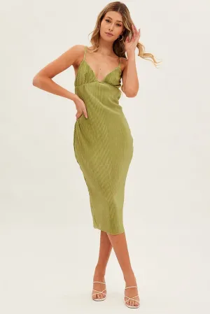 Birthday Dinner Harbor Light Green Slip Dress Midi Plisse Satin