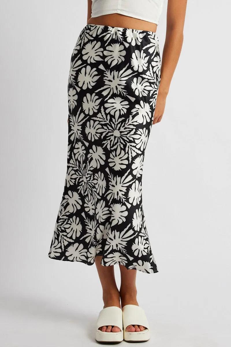 Fashion Style Vegan Material Black Abstract Slip Skirt Maxi
