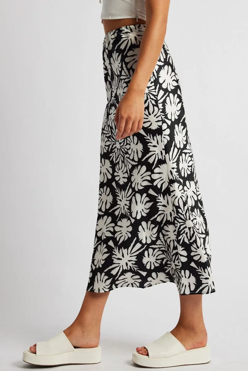 Black Abstract Slip Skirt Maxi Water resistant coating