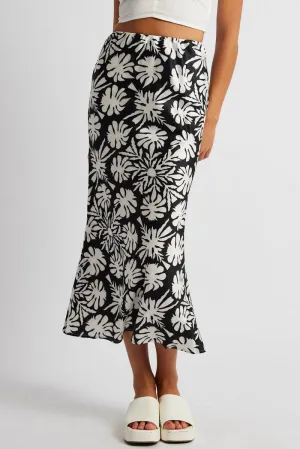 Fashion Style Vegan Material Black Abstract Slip Skirt Maxi