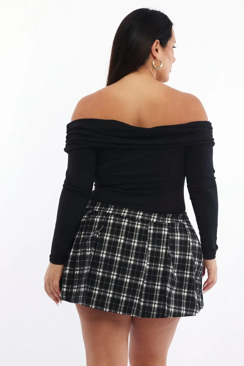 Lightweight Fabric Black Check Mini Skirt Skorts