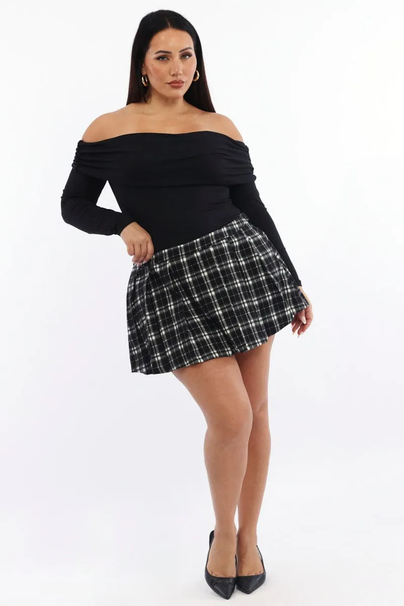 Midi length Black Check Mini Skirt Skorts