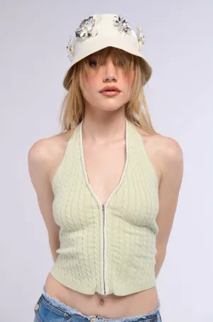 Balanced ZIP IT UP SLEEVELESS CROP TOP IN MINT