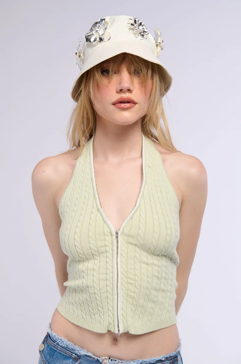 Lightweight Comfort Museum - displayable ZIP IT UP SLEEVELESS CROP TOP IN MINT