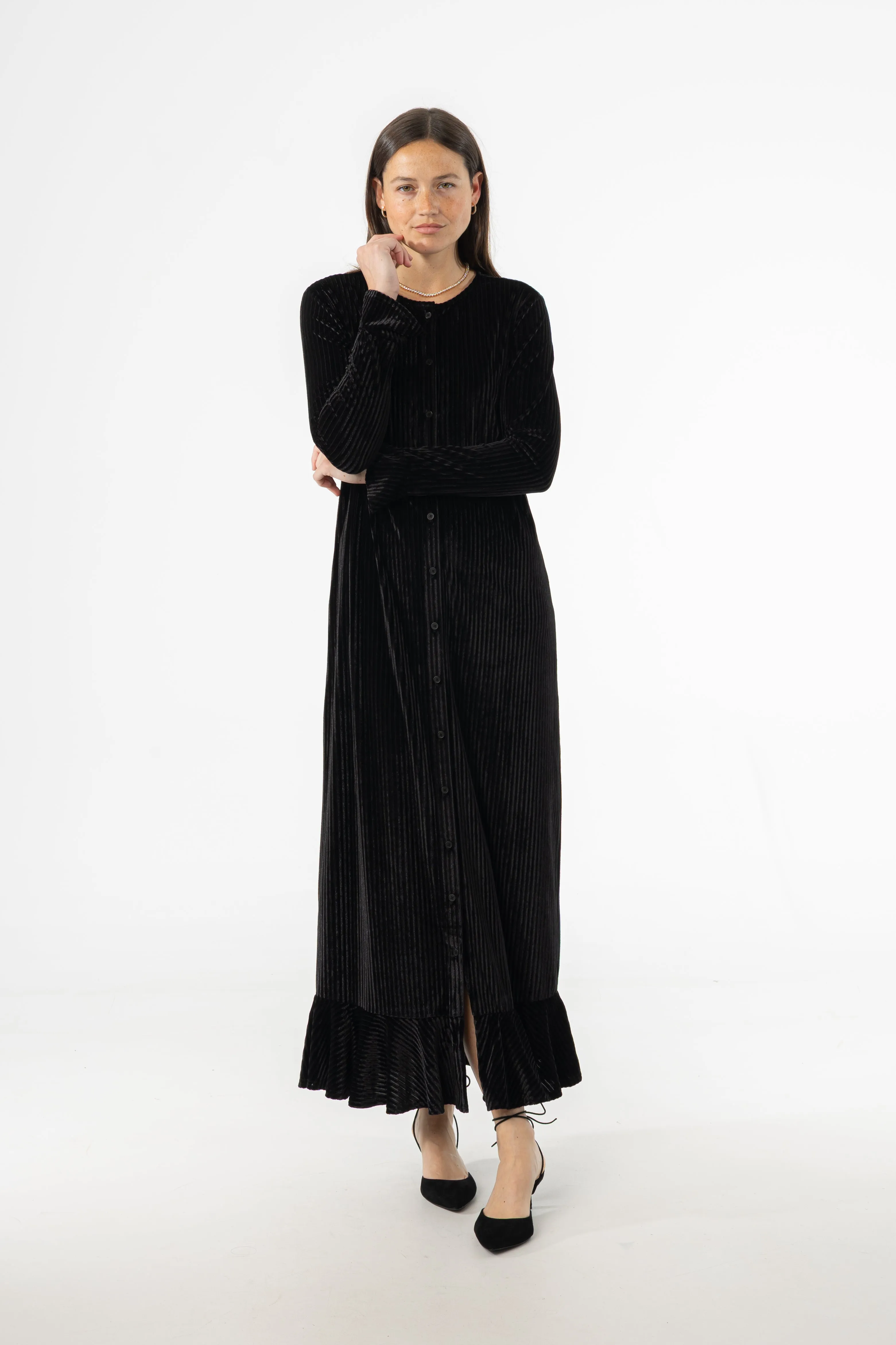 Vision Glow Black Ribbed Velour Dress
