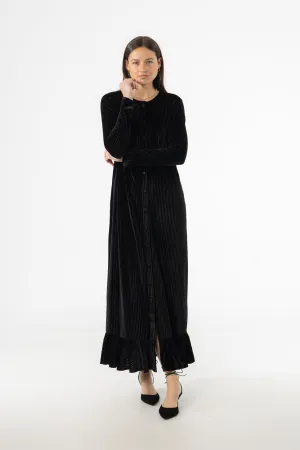 Vision Glow Black Ribbed Velour Dress