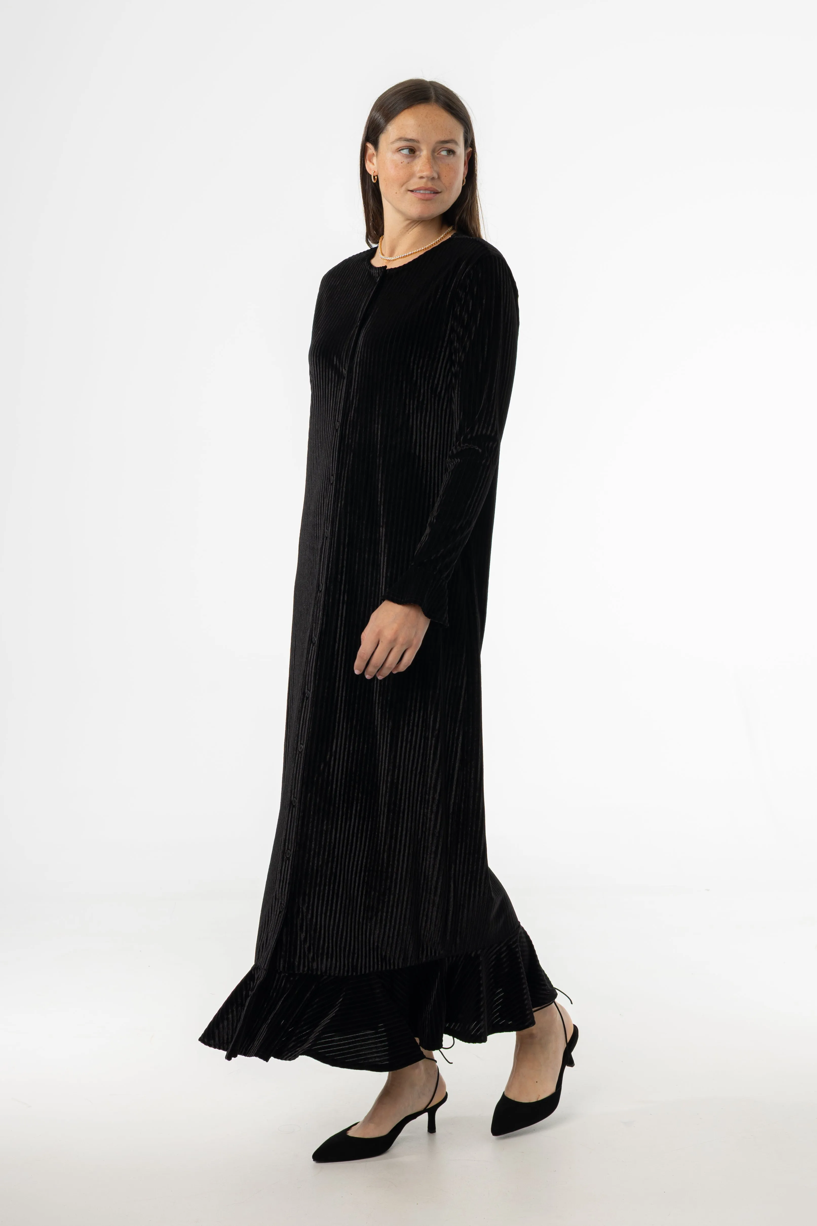 casual top Black Ribbed Velour Dress