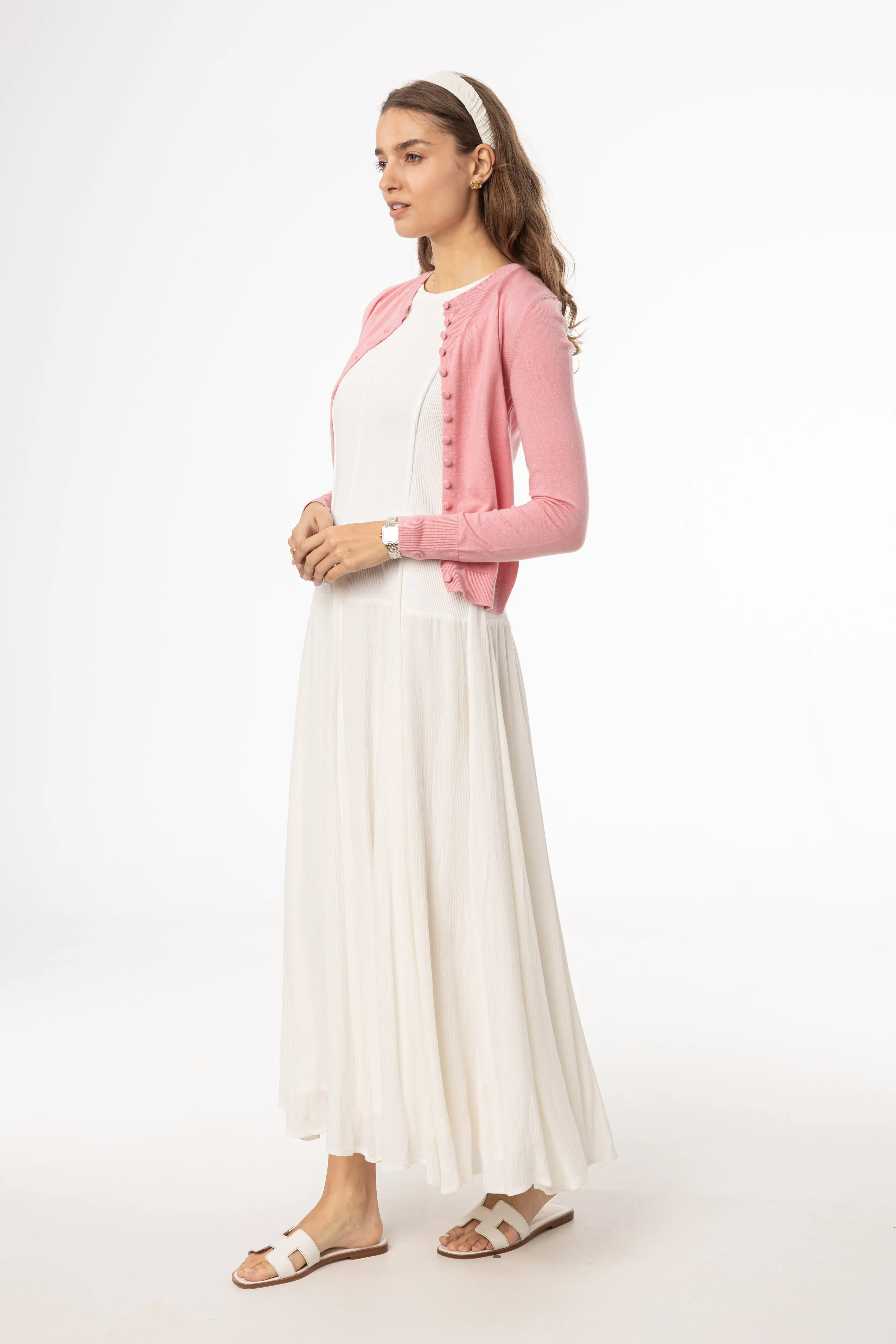 Cream Fabric Combo Jumper Warm Jacket