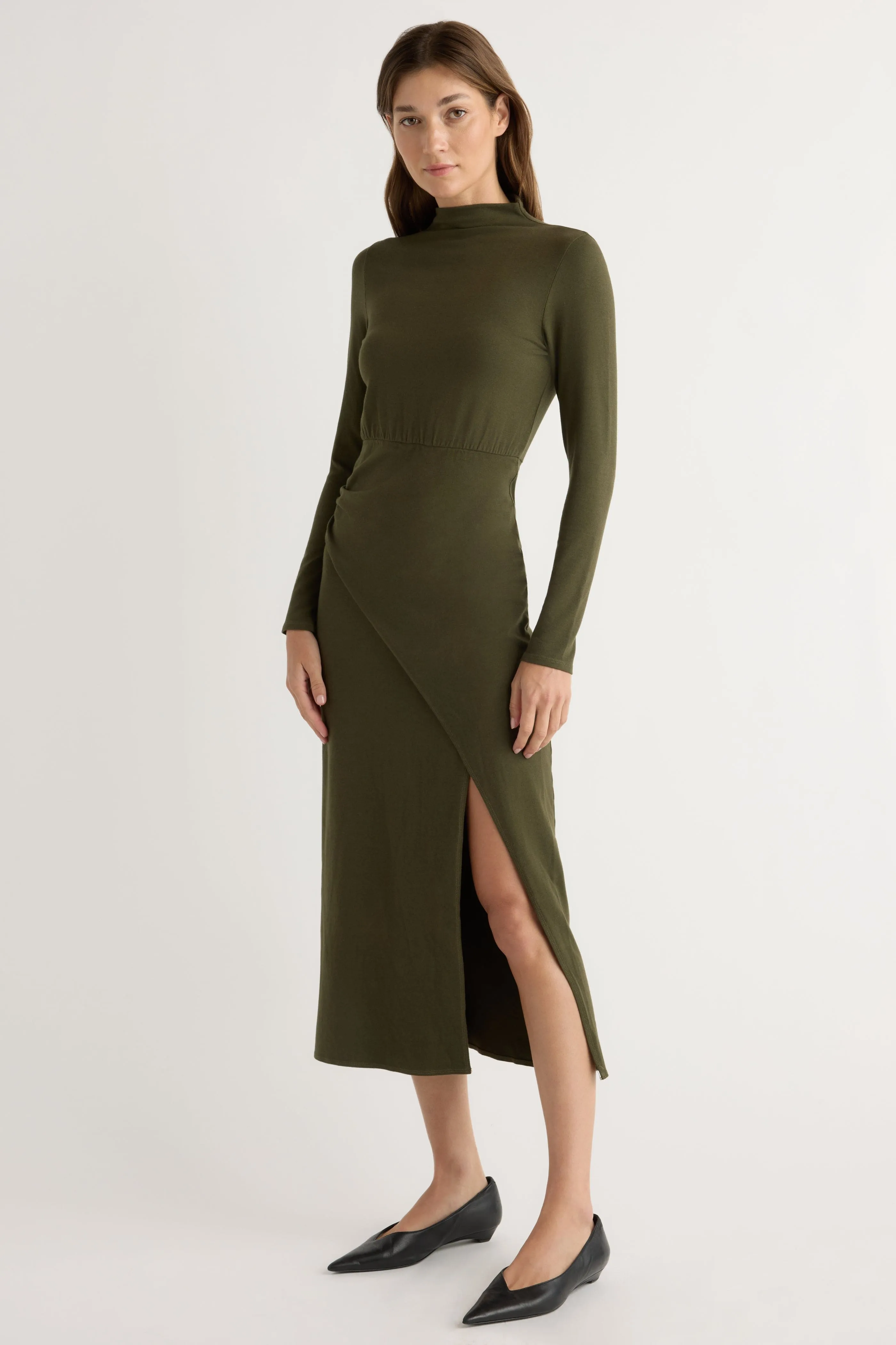 Suki Mock-Neck Side-Slit Dress Soft Inner Lining
