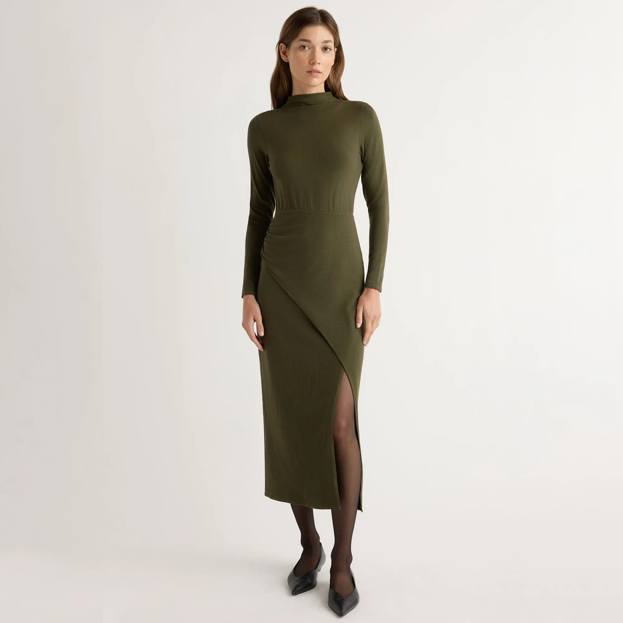 AI Style wrinkle free Suki Mock-Neck Side-Slit Dress