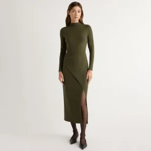 AI Style wrinkle free Suki Mock-Neck Side-Slit Dress