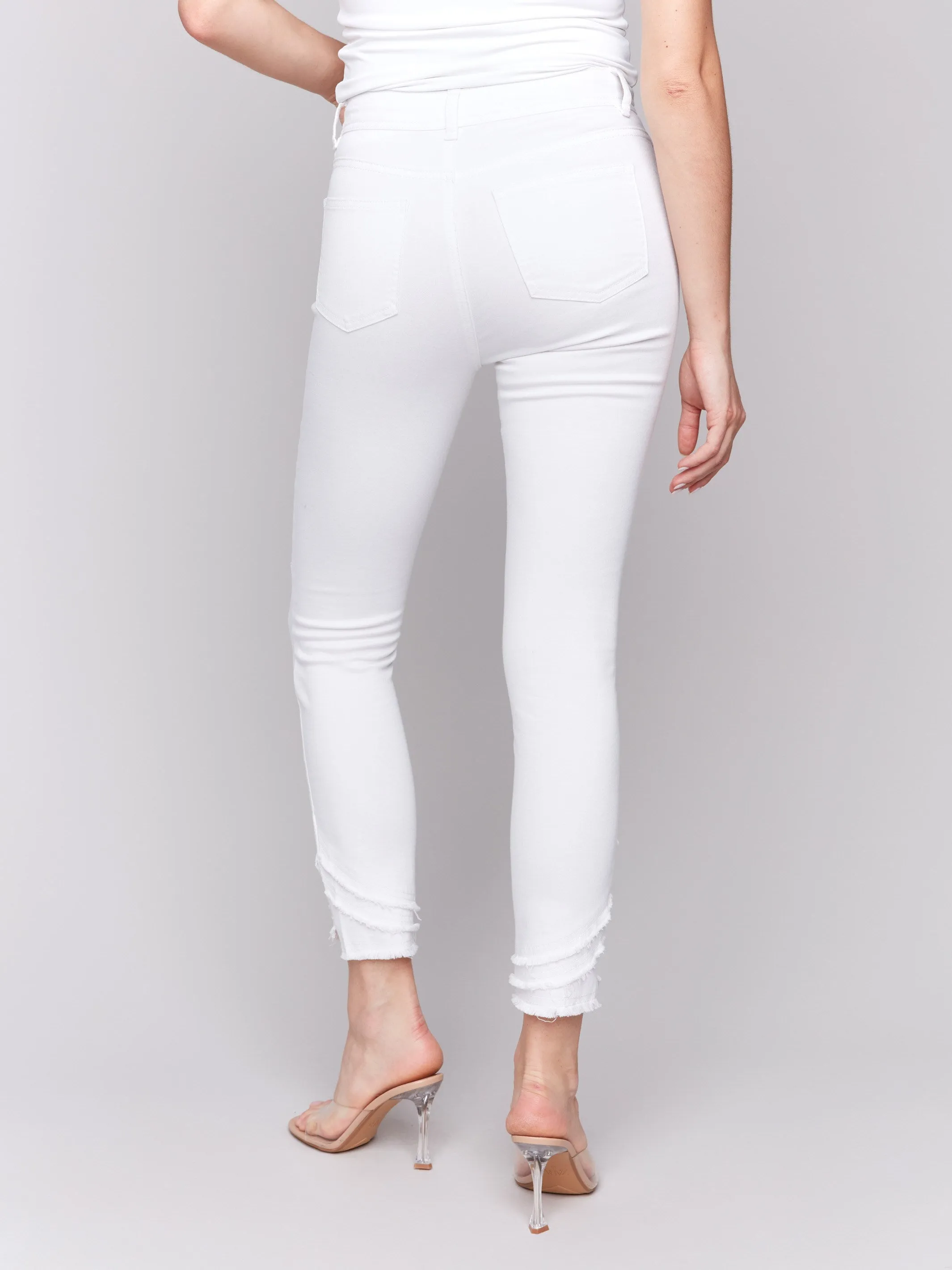 Frayed Hem Twill Pants - White Winter Warmth Festival Outfit Outdoor Adventure
