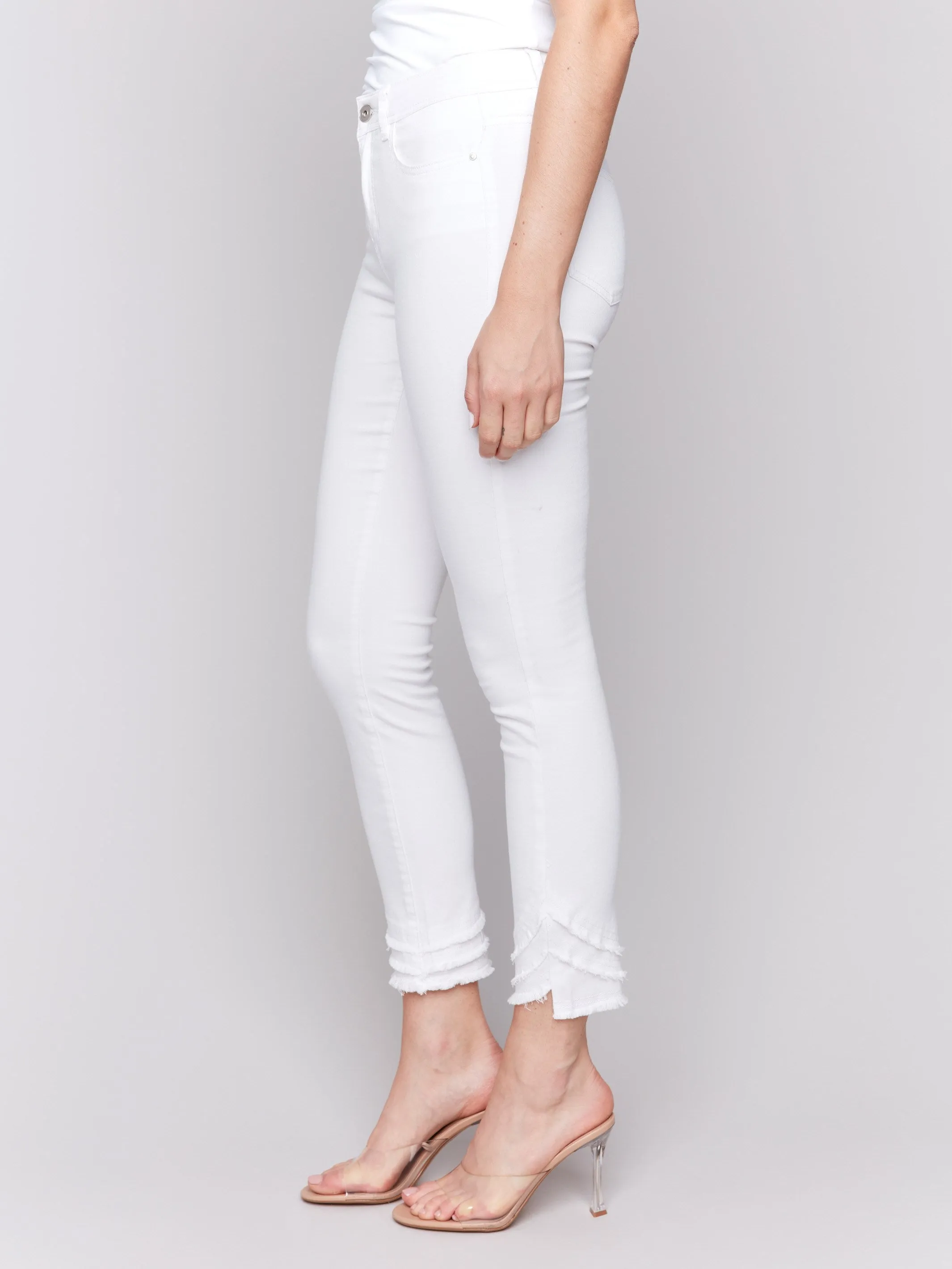 Frayed Hem Twill Pants - White Style Essential