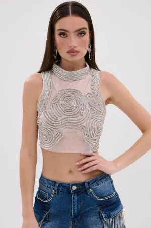 STARSHINE RHINESTONE MOCK NECK BLOUSE Sweat Proof Barrier