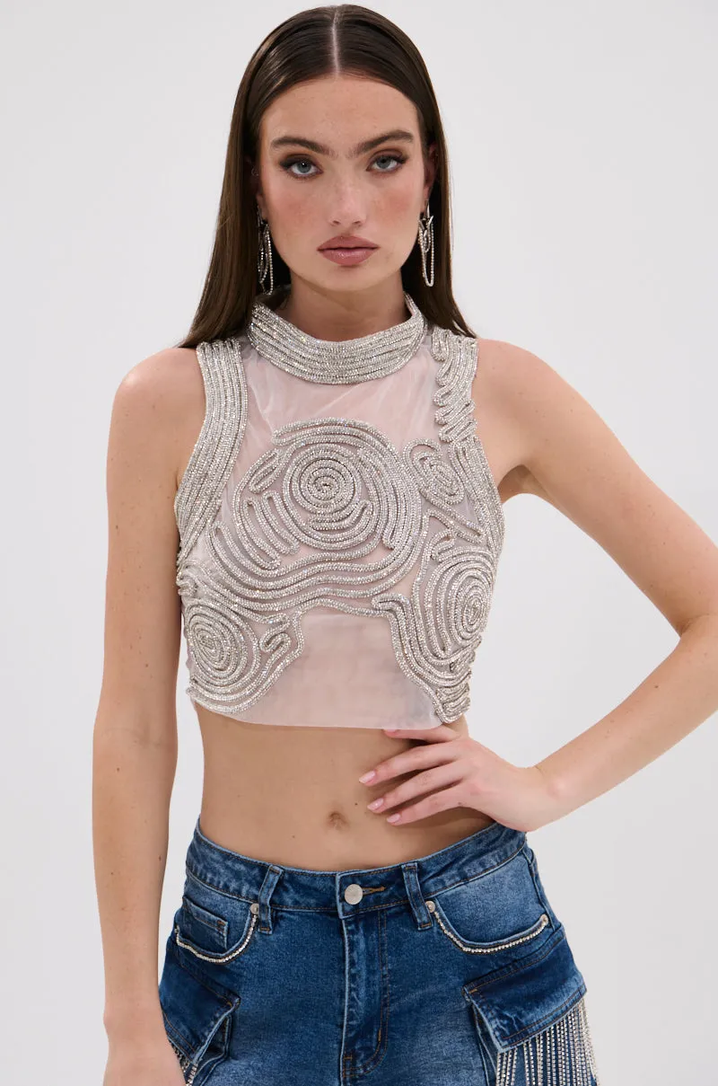 STARSHINE RHINESTONE MOCK NECK BLOUSE Sweat Proof Barrier